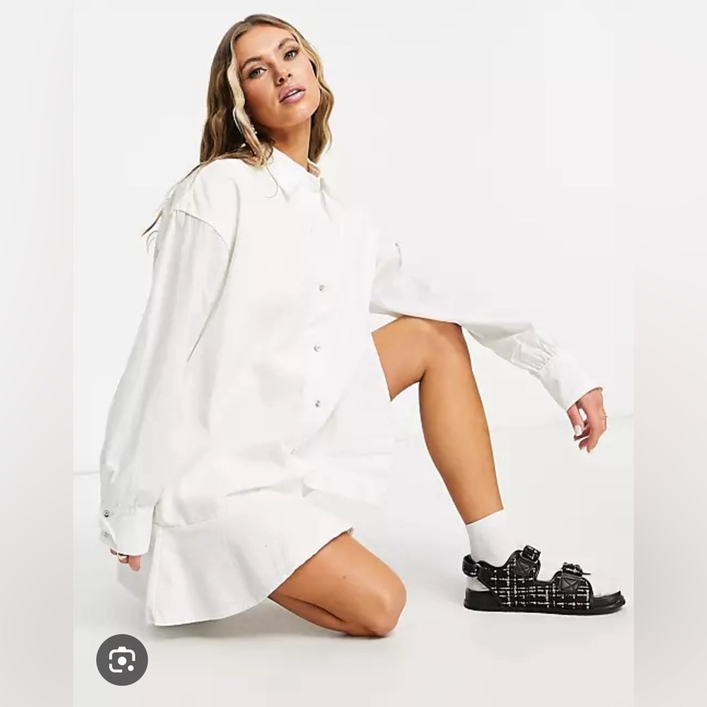 Missguided White Poplin Pleated Hem Shirt Dress
